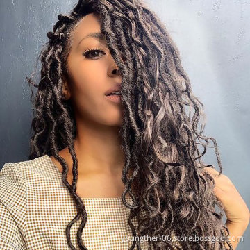 Wholesale Synthetic Ombre Wavy Braids Goddess Faux Locs Hair Extensions Twist River Locs Crochets With Curly Ends